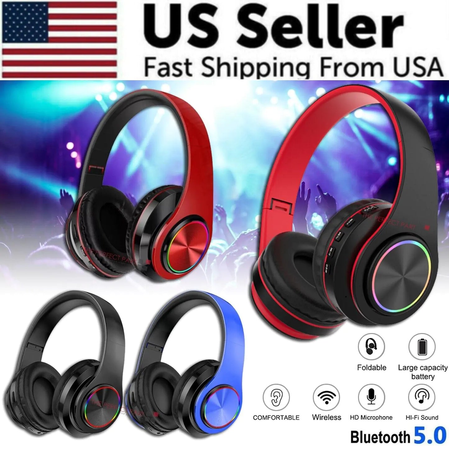 Wireless Bluetooth Headphones Foldable Stereo Earphones Headsets Mic