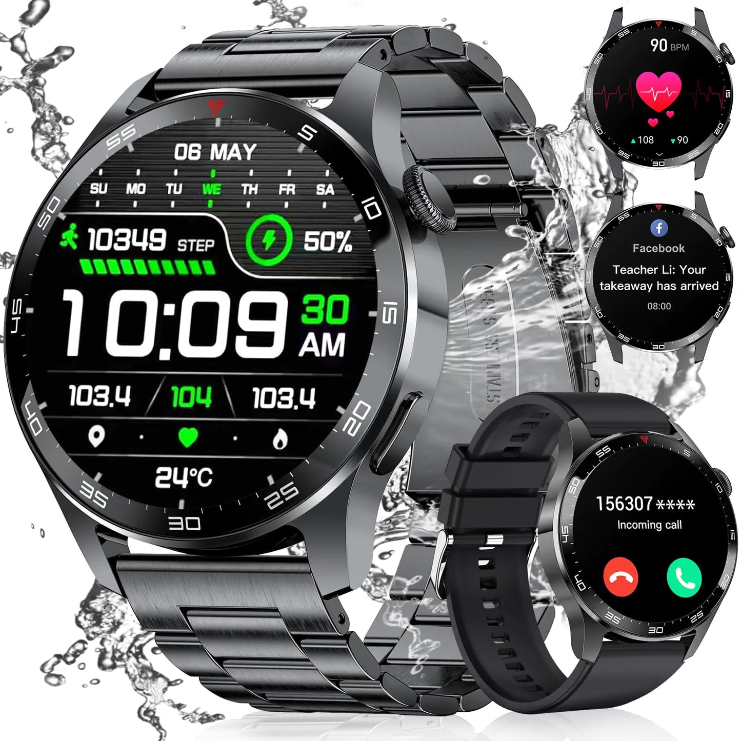 Smart Watches for Men(Answer/Dial Calls)1.43 AMOLED Always-on DisplayFitness Tracker with Heart Rate/SpO2/Sleep Monitor400mAh/120 Sports Modes/ IP68 Waterproof Military Smartwatch for Android iOS